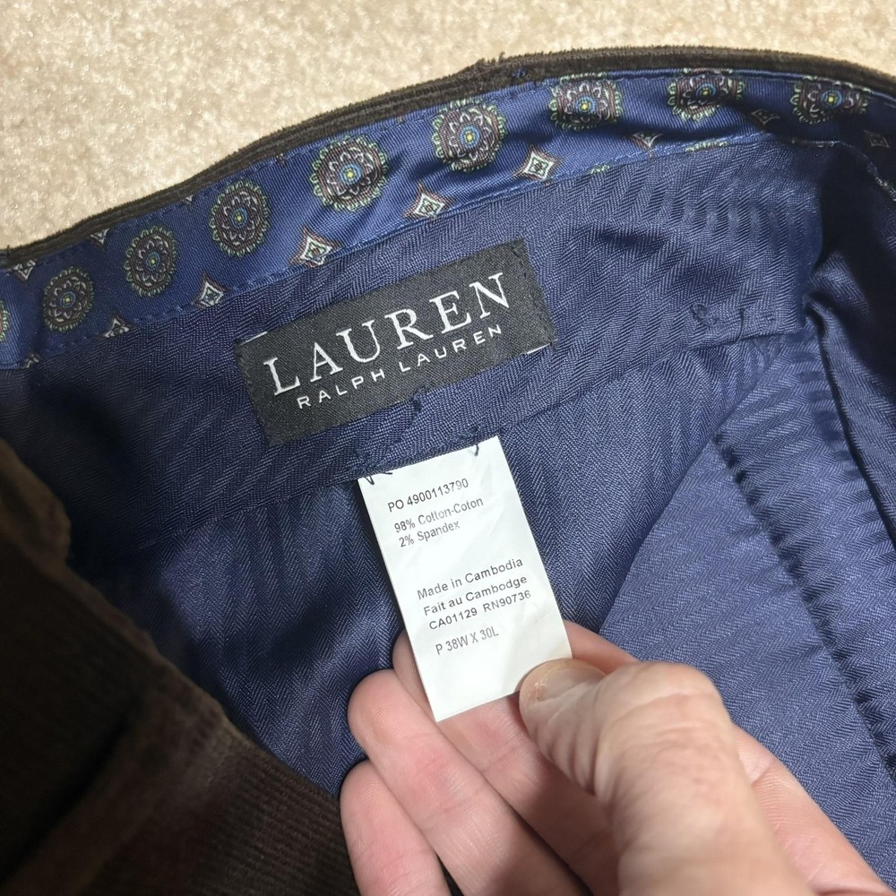 Lauren Ralph Lauren Corduroy Dress Pants Mens 36x30 Brown Stretch Classic Fit - Picture 3 of 9